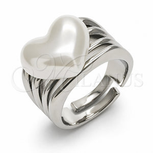 Anillo Multi Piedra 01.438.0020.1 Rodio Laminado, Diseño de Corazón, con Perla Marfil, Pulido, Rodinado (Talla Unica)