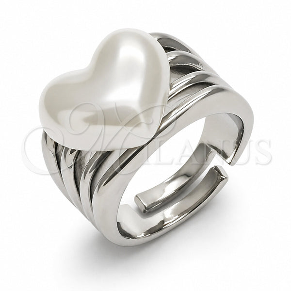 Anillo Multi Piedra 01.438.0020.1 Rodio Laminado, Diseño de Corazón, con Perla Marfil, Pulido, Rodinado (Talla Unica)