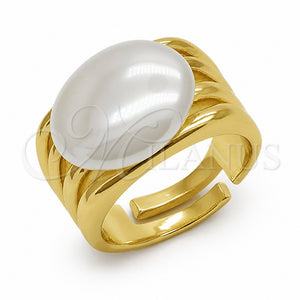 Anillo Multi Piedra 01.438.0021 Oro Laminado, con Perla Marfil, Pulido, Tono Dorado (Talla Unica)