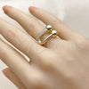 Anillo Multi Piedra 01.438.0022 Oro Laminado, con Micro Pave Blanca, Pulido, Tono Dorado (Talla Unica)