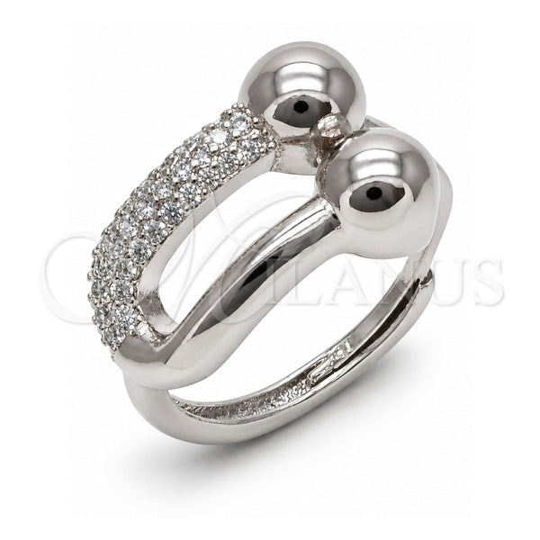 Anillo Multi Piedra 01.438.0022.1 Oro Laminado Blanco, Diseño de Oval y Bola, con Micro Pave Blanca, Pulido, Rodinado (Talla Unica)