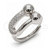 Anillo Multi Piedra 01.438.0022.1 Oro Laminado Blanco, Diseño de Oval y Bola, con Micro Pave Blanca, Pulido, Rodinado (Talla Unica)