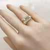 Anillo Multi Piedra 01.438.0023 Oro Laminado, Diseño de Oval y Bola, con Micro Pave Blanca, Pulido, Tono Dorado (Talla Unica)