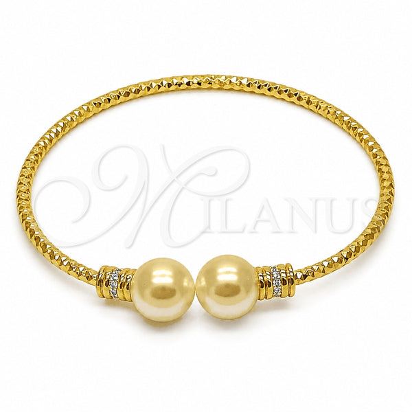 Aro Individual 07.282.0090 Oro Laminado, Diseño de Bola, con Perla Marfil y Micro Pave Blanca, Diamantado, Tono Dorado (Grosor 02.7 MM, Talla Unica)