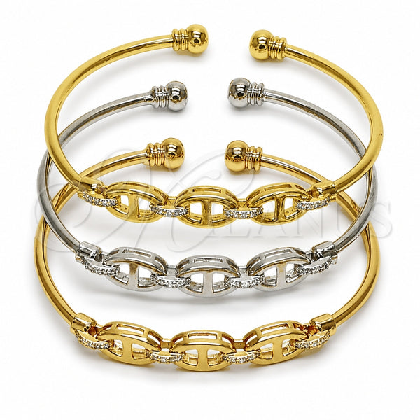 Aro Trio 07.282.0094 Oro Laminado, Diseño de Puff Mariner, con Micro Pave Blanca, Pulido, Tres Tonos (Grosor 07.6 MM, Talla Unica)