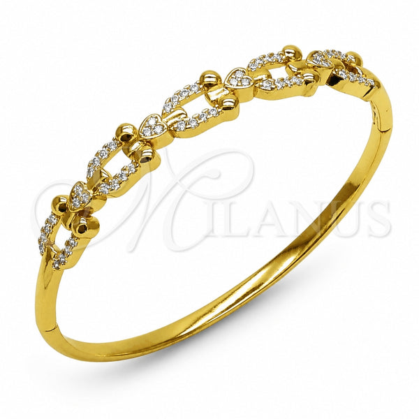 Aro Individual 07.282.0097.04 Oro Laminado, Diseño de Corazón, con Zirconia Cubica Blanca, Pulido, Tono Dorado (Grosor 08.2 MM, Talla 4 (2,25 de Diámetro))