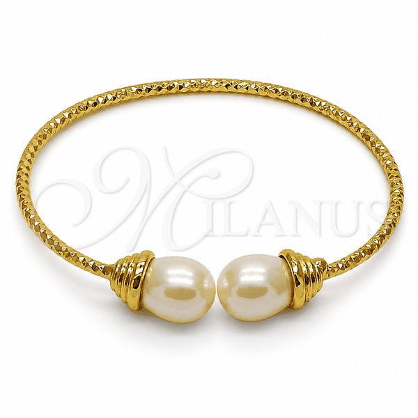 Aro Individual 07.282.0107 Oro Laminado, Diseño de Gota, con Perla Marfil, Diamantado, Tono Dorado (Grosor 02.8 MM, Talla Unica)