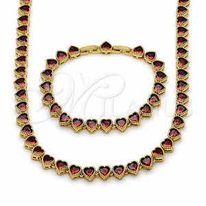Collar y Pulsera 06.282.0011.18 Oro Laminado, Diseño de Corazón, con Zirconia Cubica Granate, Pulido, Tono Dorado
