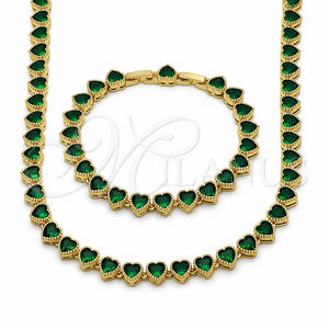 Collar y Pulsera 06.282.0011.1.18 Oro Laminado, Diseño de Corazón, con Zirconia Cubica Esmeralda, Pulido, Tono Dorado
