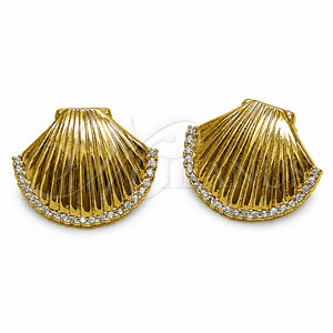 Arete Dormilona 02.282.0191 Oro Laminado, Diseño de Concha, con Zirconia Cubica Blanca, Pulido, Tono Dorado