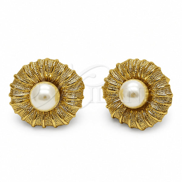 Arete Dormilona 02.282.0193 Oro Laminado, Diseño de Flor, con Perla Marfil, Pulido, Tono Dorado