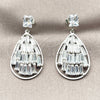 Arete Colgante 02.282.0196 Rodio Laminado, Diseño de Gota y Baguette, con Zirconia Cubica Blanca, Pulido, Rodinado