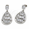 Arete Colgante 02.282.0196 Rodio Laminado, Diseño de Gota y Baguette, con Zirconia Cubica Blanca, Pulido, Rodinado