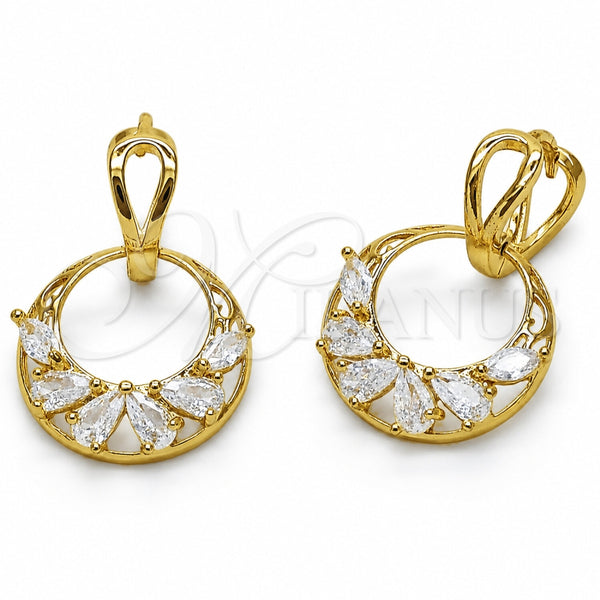 Arete Colgante 02.282.0197.1 Oro Laminado, Diseño de Gota, con Zirconia Cubica Blanca, Pulido, Tono Dorado