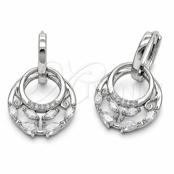 Arete Colgante 02.282.0198 Rodio Laminado, Diseño de Gota, con Zirconia Cubica Blanca, Pulido, Rodinado