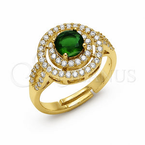 Anillo Solitario 01.282.0023 Oro Laminado, Diseño de Cluster, con Zirconia Cubica Verde y Blanca, Pulido, Tono Dorado (Talla Unica)