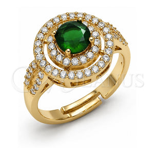 Anillo Solitario 01.282.0023 Oro Laminado, Diseño de Cluster, con Zirconia Cubica Verde y Blanca, Pulido, Tono Dorado (Talla Unica)