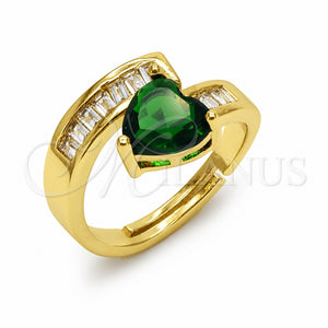 Anillo Multi Piedra 01.422.0001 Oro Laminado, Diseño de Corazón y Baguette, con Zirconia Cubica Verde y Blanca, Pulido, Tono Dorado (Talla Unica)
