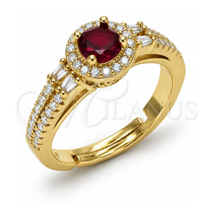 Anillo Multi Piedra 01.282.0029 Oro Laminado, Diseño de Cluster y Baguette, con Zirconia Cubica Granate y Blanca, Pulido, Tono Dorado (Talla Unica)