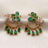 Arete Largo 02.282.0179.1 Oro Laminado, Diseño de Mariposa y Gota, con Zirconia Cubica Verde y Blanca, Pulido, Tono Dorado