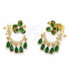 Arete Largo 02.282.0179.1 Oro Laminado, Diseño de Mariposa y Gota, con Zirconia Cubica Verde y Blanca, Pulido, Tono Dorado