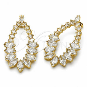 Arete Largo 02.282.0201 Oro Laminado, Diseño de Gota, con Zirconia Cubica Blanca, Pulido, Tono Dorado