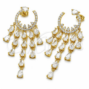Arete Largo 02.282.0203 Oro Laminado, Diseño de Gota, con Zirconia Cubica Blanca, Pulido, Tono Dorado