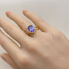 Anillo Multi Piedra 01.282.0026.1 Oro Laminado, Diseño de Cluster, con Zirconia Cubica Blanca y Amatista, Pulido, Tono Dorado (Talla Unica)
