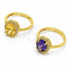 Anillo Multi Piedra 01.282.0026.1 Oro Laminado, Diseño de Cluster, con Zirconia Cubica Blanca y Amatista, Pulido, Tono Dorado (Talla Unica)