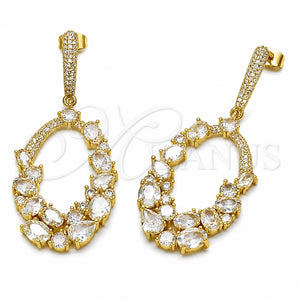 Arete Largo 02.282.0204 Oro Laminado, Diseño de Gota, con Zirconia Cubica Blanca y Micro Pave Blanca, Pulido, Tono Dorado
