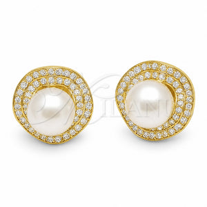 Arete Dormilona 02.282.0206 Oro Laminado, Diseño de Bola, con Perla Marfil y Zirconia Cubica Blanca, Pulido, Tono Dorado