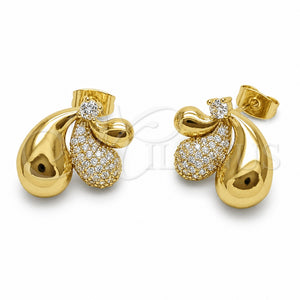 Arete Dormilona 02.282.0207 Oro Laminado, Diseño de Gota, con Zirconia Cubica Blanca y Micro Pave Blanca, Pulido, Tono Dorado