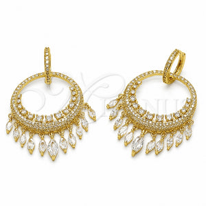 Arete Largo 02.282.0208 Oro Laminado, Diseño de Gota, con Micro Pave Blanca y Zirconia Cubica Blanca, Pulido, Tono Dorado