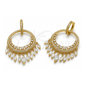 Arete Largo 02.282.0208 Oro Laminado, Diseño de Gota, con Micro Pave Blanca y Zirconia Cubica Blanca, Pulido, Tono Dorado