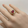 Anillo Multi Piedra 01.282.0035 Oro Laminado, Diseño de Cluster y Gota, con Zirconia Cubica Granate y Blanca, Pulido, Tono Dorado (Talla Unica)
