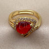 Anillo Multi Piedra 01.282.0035 Oro Laminado, Diseño de Cluster y Gota, con Zirconia Cubica Granate y Blanca, Pulido, Tono Dorado (Talla Unica)