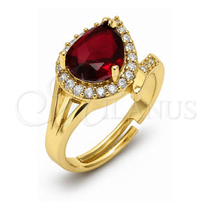 Anillo Multi Piedra 01.282.0035 Oro Laminado, Diseño de Cluster y Gota, con Zirconia Cubica Granate y Blanca, Pulido, Tono Dorado (Talla Unica)