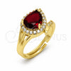 Anillo Multi Piedra 01.282.0035 Oro Laminado, Diseño de Cluster y Gota, con Zirconia Cubica Granate y Blanca, Pulido, Tono Dorado (Talla Unica)