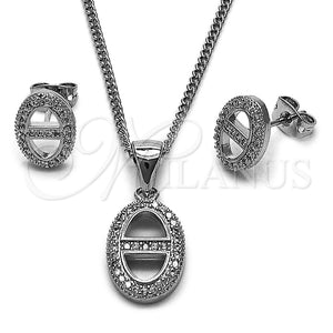 Juego de Arete y Dije de Adulto 10.342.0146.1 Rodio Laminado, Diseño de Puff Mariner, con Micro Pave Blanca, Pulido, Rodinado