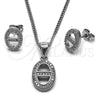 Juego de Arete y Dije de Adulto 10.342.0146.1 Rodio Laminado, Diseño de Puff Mariner, con Micro Pave Blanca, Pulido, Rodinado