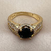 Anillo Multi Piedra 01.282.0037 Oro Laminado, Diseño de Corazón y Cluster, con Zirconia Cubica Negro y Blanca, Pulido, Tono Dorado (Talla Unica)