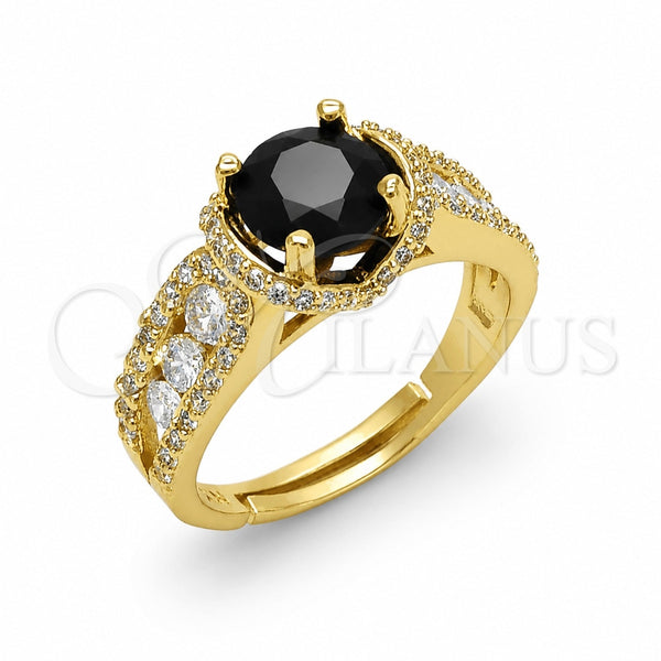 Anillo Multi Piedra 01.282.0037 Oro Laminado, Diseño de Corazón y Cluster, con Zirconia Cubica Negro y Blanca, Pulido, Tono Dorado (Talla Unica)