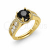 Anillo Multi Piedra 01.282.0037 Oro Laminado, Diseño de Corazón y Cluster, con Zirconia Cubica Negro y Blanca, Pulido, Tono Dorado (Talla Unica)