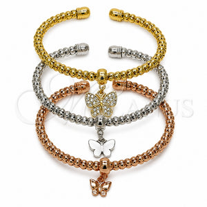 Aro Trio 07.282.0120 Oro Laminado, Diseño de Mariposa y Bola, con Zirconia Cubica Blanca, Pulido, Tres Tonos (Grosor 04.6 MM, Talla Unica)