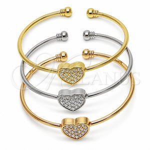 Aro Individual 07.282.0122 Oro Laminado, Diseño de Corazón y Bola, con Zirconia Cubica Blanca, Pulido, Tres Tonos (Grosor 02.5 MM, Talla Unica)