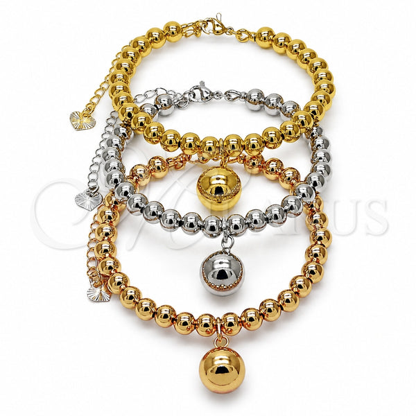 Aro Trio 07.282.0123 Oro Laminado, Diseño de Bola, Pulido, Tres Tonos (Grosor 06 MM, Talla Unica)