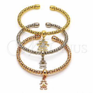Aro Trio 07.282.0125 Oro Laminado, Diseño de Bola y Niñita Pequeña, con Zirconia Cubica Blanca, Pulido, Tres Tonos (Grosor 04.5 MM, Talla Unica)