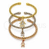 Aro Trio 07.282.0125 Oro Laminado, Diseño de Bola y Niñita Pequeña, con Zirconia Cubica Blanca, Pulido, Tres Tonos (Grosor 04.5 MM, Talla Unica)