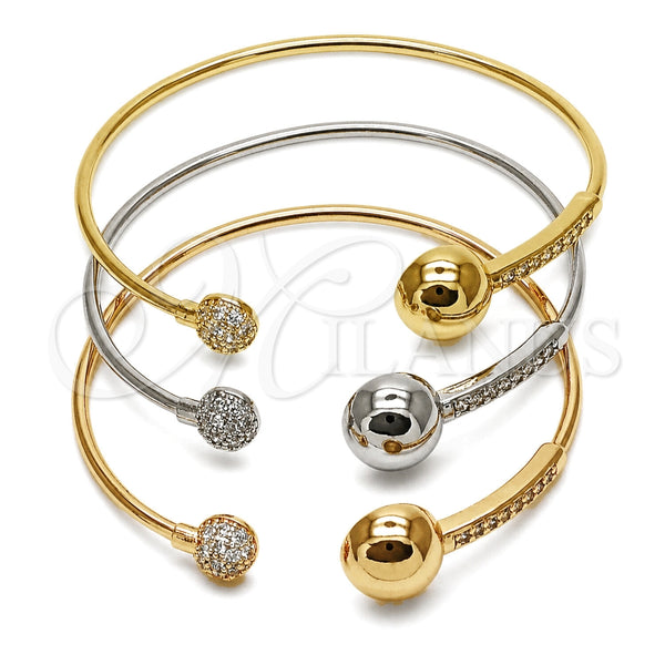 Aro Trio 07.282.0127 Oro Laminado, Diseño de Bola, con Zirconia Cubica Blanca, Pulido, Tres Tonos (Grosor 02.2 MM, Talla Unica)
