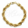 Pulsera Básica 03.419.0025.09 Oro Laminado, Diseño de Rope, Pulido, Tono Dorado (Calibre 260, Grosor 09 MM, 9 Pulgadas de Largo)